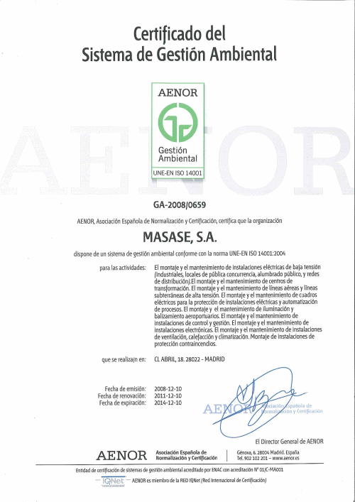 Certificado AENOR 14001