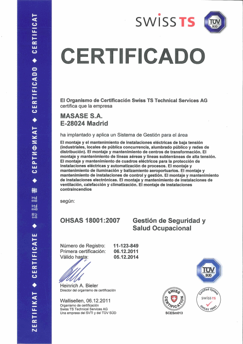 Certificado OHSAS 18001 ES